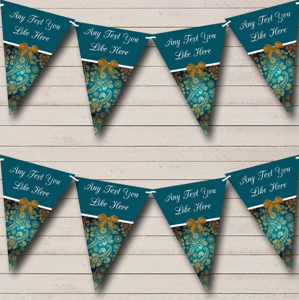 Gold And Turquoise Teal Shabby Chic Vintage Custom Personalised Wedding Flag Banner Bunting