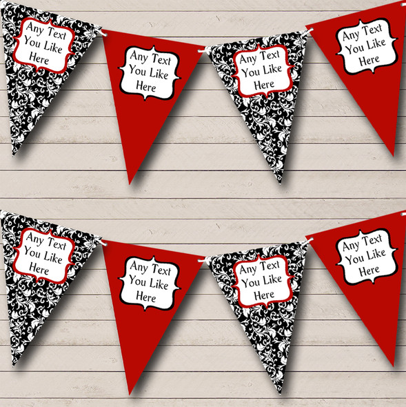 Deep Red White Black Damask Custom Personalised Wedding Venue or Reception Flag Banner Bunting