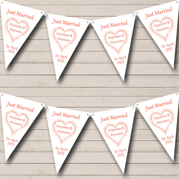 Coral Just Married Custom Personalised Wedding Venue or Reception Flag Banner Bunting