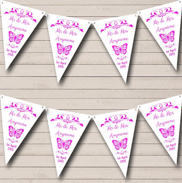 Butterfly  Hot Pink Custom Personalised Wedding Venue or Reception Flag Banner Bunting