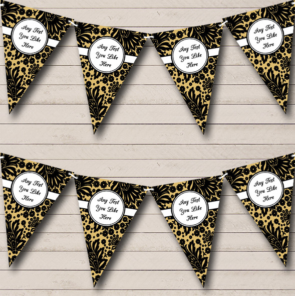 Black Floral And Old Gold Custom Personalised Wedding Venue or Reception Flag Banner Bunting