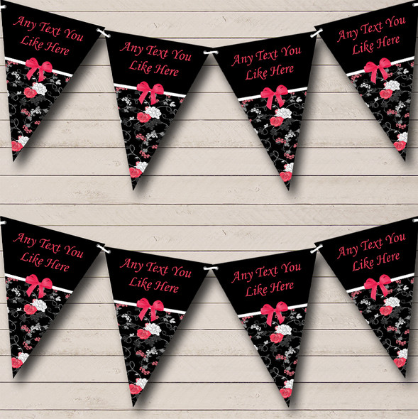 Black & Pink Shabby Chic Vintage Custom Personalised Wedding Venue or Reception Flag Banner Bunting