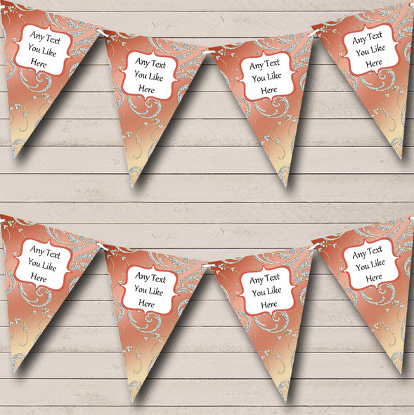 Beautiful Coral Pink And Diamond Look Custom Personalised Wedding Flag Banner Bunting