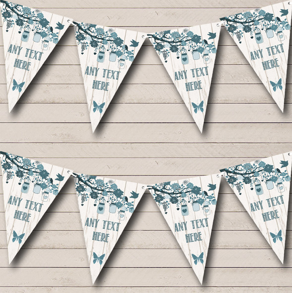 Shabby Chic Vintage Wood Teal Custom Personalised Birthday Party Flag Banner Bunting