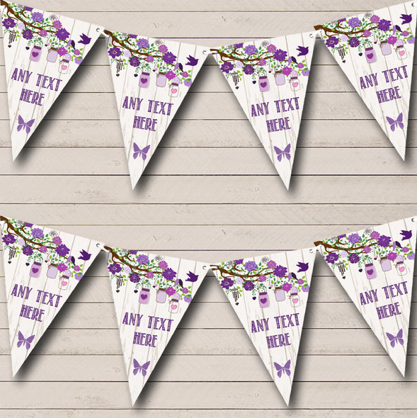 Shabby Chic Vintage Wood Purple Custom Personalised Birthday Party Flag Banner Bunting