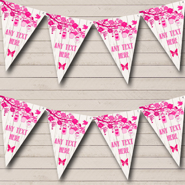 Shabby Chic Vintage Wood Hot Pink Custom Personalised Birthday Party Flag Banner Bunting