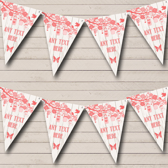 Shabby Chic Vintage Wood Coral Custom Personalised Birthday Party Flag Banner Bunting