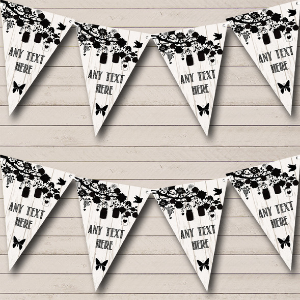 Shabby Chic Vintage Wood Black & White Custom Personalised Birthday Party Flag Banner Bunting