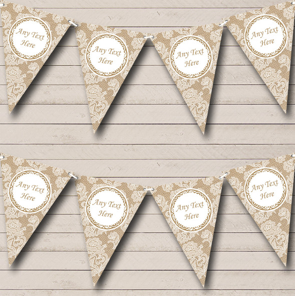 Lace & Burlap Custom Personalised Birthday Party Flag Banner Bunting