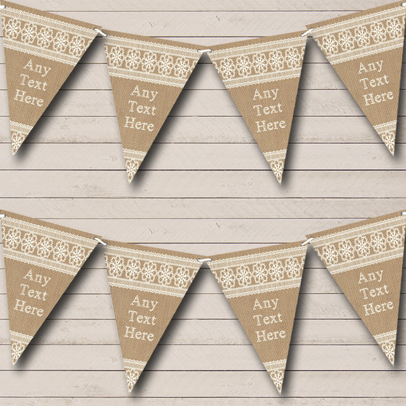 Tweed Look Burlap Lace Custom Personalised Christening Flag Banner Bunting