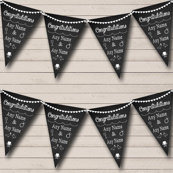 Chalkboard Congratulations Black White Custom Personalised Engagement Party Flag Banner Bunting