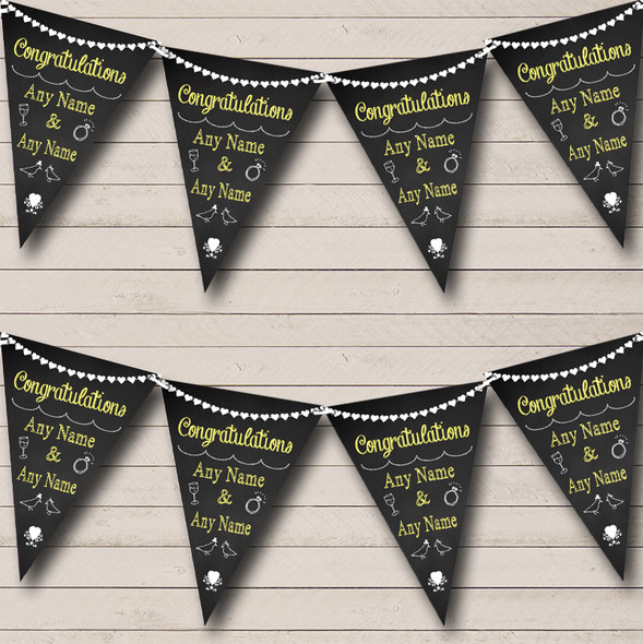 Chalkboard Congratulations Black White & Yellow Engagement Party Flag Banner Bunting