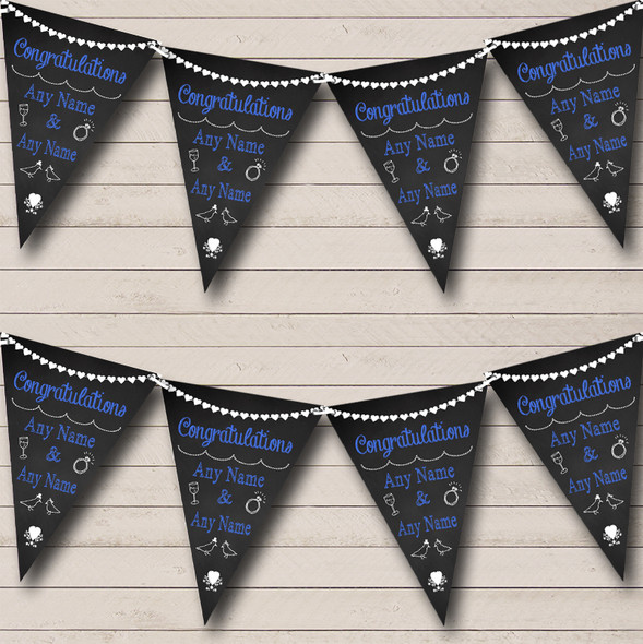 Chalkboard Congratulations Black White & Blue Engagement Party Flag Banner Bunting