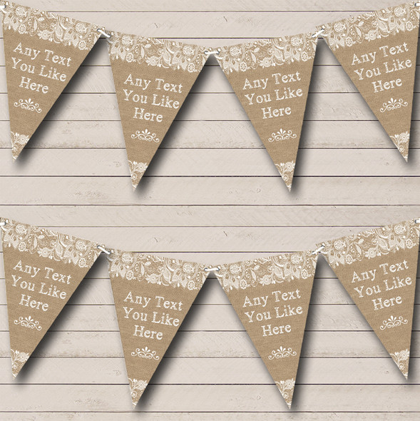 Stunning Burlap & Lace Custom Personalised Tea Party Flag Banner Bunting