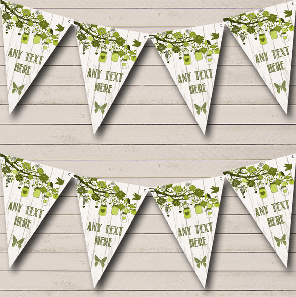 Shabby Chic Vintage Wood Olive Green Custom Personalised Tea Party Flag Banner Bunting