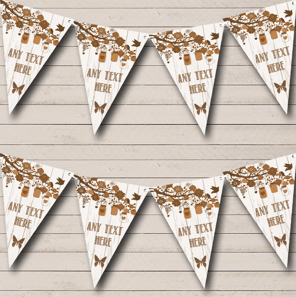 Shabby Chic Vintage Wood Brown Custom Personalised Wedding Flag Banner Bunting