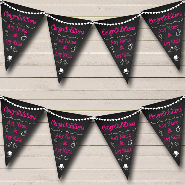 Chalkboard Congratulations Black White & Hot Pink Custom Personalised Wedding Flag Banner Bunting