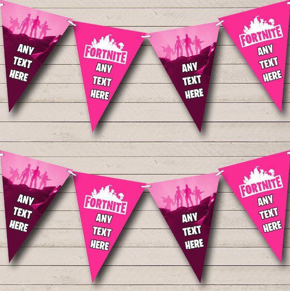 Fortnite Girls Pink Custom Personalised Birthday Party Flag Banner Bunting Garland Flags