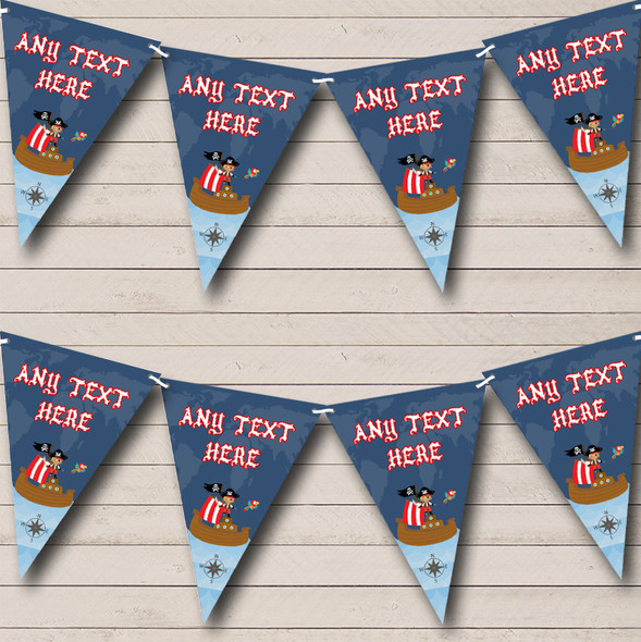 Blue Pirate Ship Custom Personalised Childrens Party Flag Banner Bunting