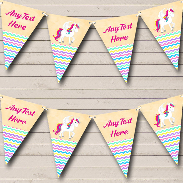 Colourful Chevrons Unicorn Custom Personalised Childrens Party Flag Banner Bunting