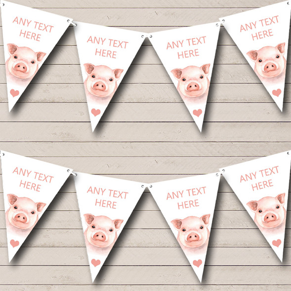 Cute Watercolour Pigs Custom Personalised Childrens Party Flag Banner Bunting