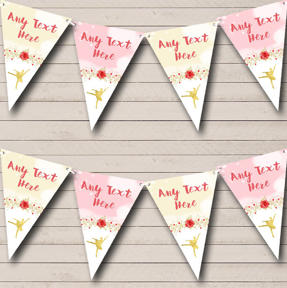 Deep Coral Pink Gold Ballerina Ballet Custom Personalised Childrens Party Flag Banner Bunting