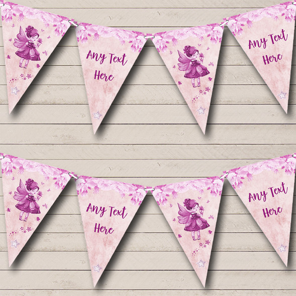 Fairy Watercolour Pink Custom Personalised Childrens Party Flag Banner Bunting