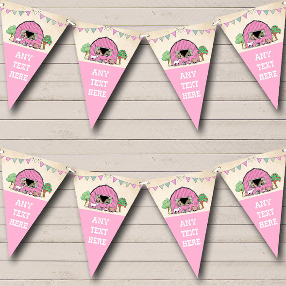 Farm Animals Pink Girls Custom Personalised Baby Shower Flag Banner Bunting
