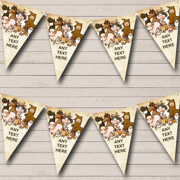 Farmyard Farm Animals Barn Vintage Custom Personalised Baby Shower Flag Banner Bunting