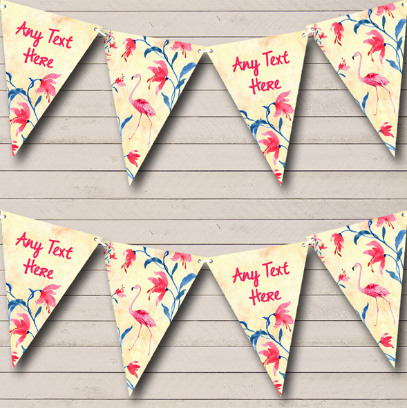 Flamingo Tropical Yellow Pink Custom Personalised Birthday Party Flag Banner Bunting