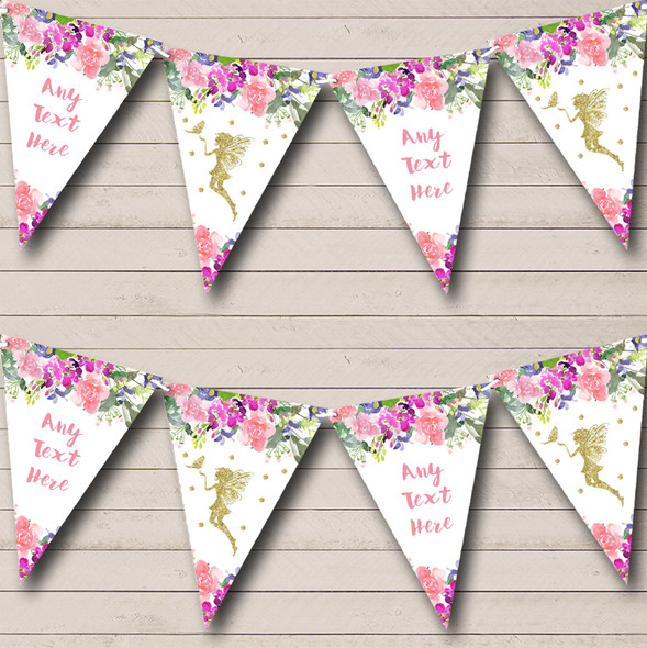 Floral Gold Fairy Custom Personalised Baby Shower Flag Banner Bunting