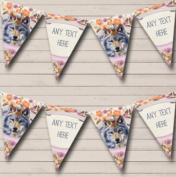 Floral Wolf Custom Personalised Baby Shower Flag Banner Bunting