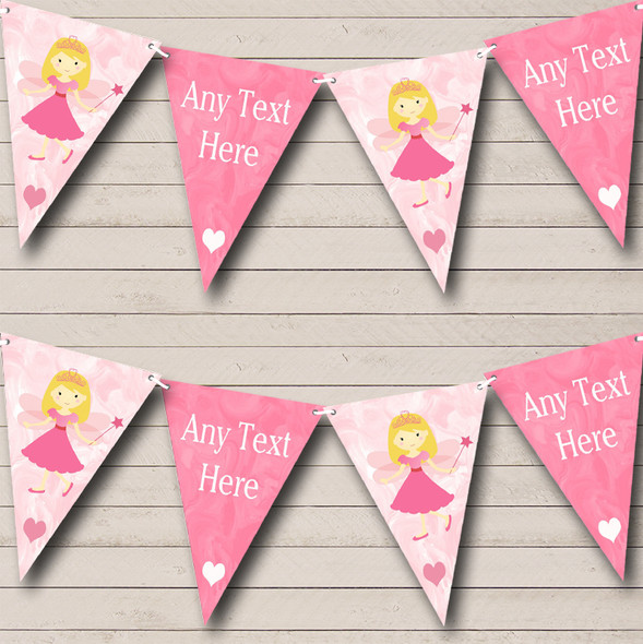 Marble Pink Fairy Custom Personalised Baby Shower Flag Banner Bunting