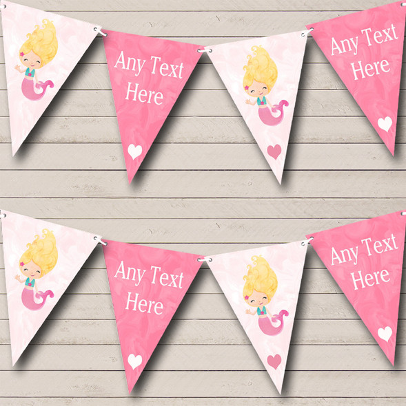 Marble Pink Mermaid Custom Personalised Baby Shower Flag Banner Bunting