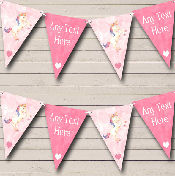 Marble Pink Unicorn Custom Personalised Baby Shower Flag Banner Bunting