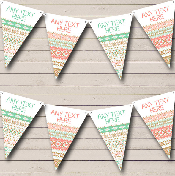 Mint Green Coral Navajo Custom Personalised Baby Shower Flag Banner Bunting