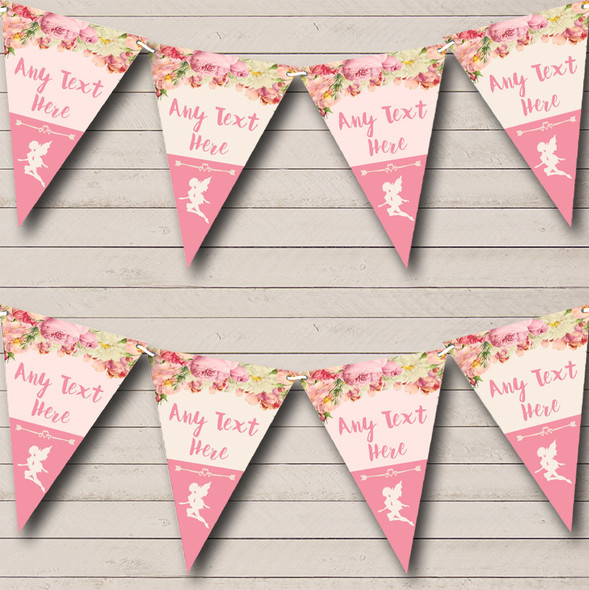 Pink Roses Fairy Custom Personalised Childrens Party Flag Banner Bunting