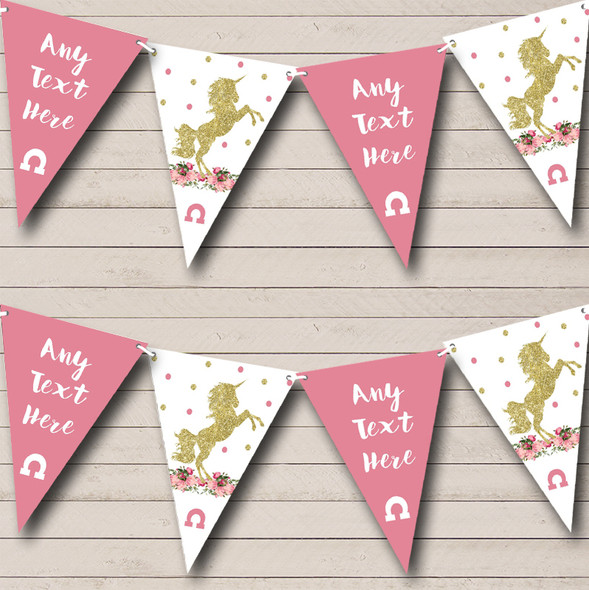 Pretty Pink Floral Unicorn Custom Personalised Baby Shower Flag Banner Bunting