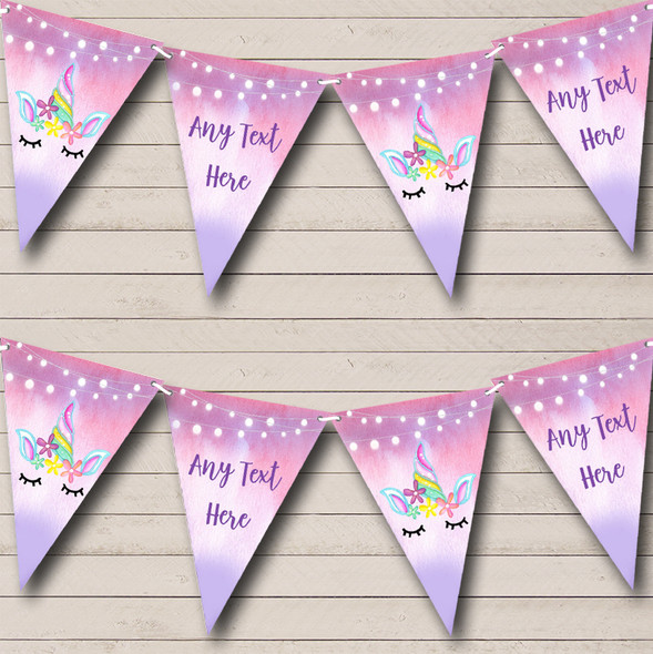 Unicorn Pink Purple Custom Personalised Childrens Party Flag Banner Bunting