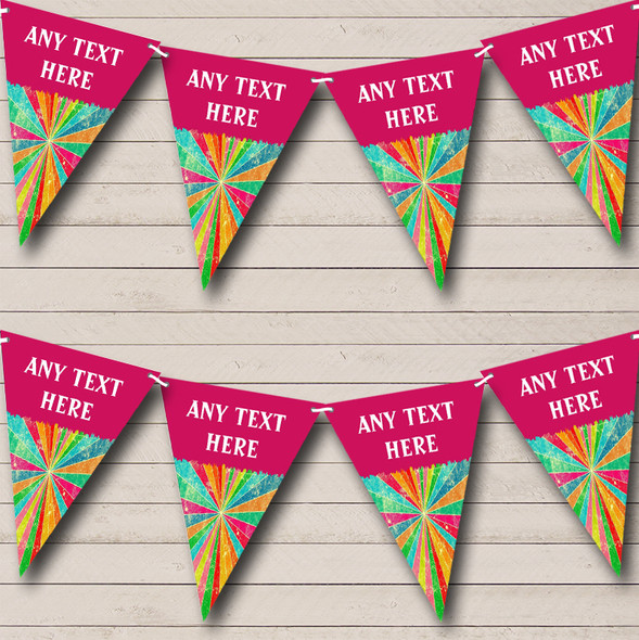 Vintage Rainbow Pink Custom Personalised Childrens Party Flag Banner Bunting