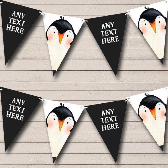 Watercolour Animal Penguin Custom Personalised Baby Shower Flag Banner Bunting