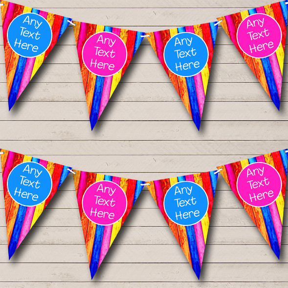 Wood Rainbow Colours Custom Personalised Childrens Party Flag Banner Bunting