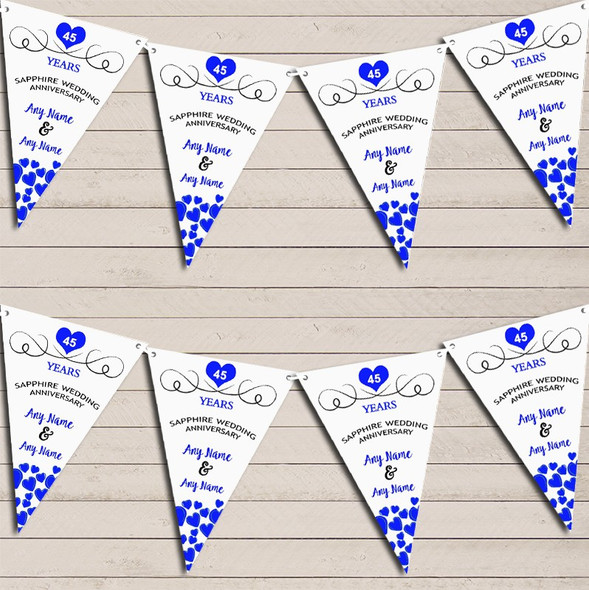 Hearts Party Decoration Sapphire 45th Wedding Anniversary Flag Banner Bunting Party Banner