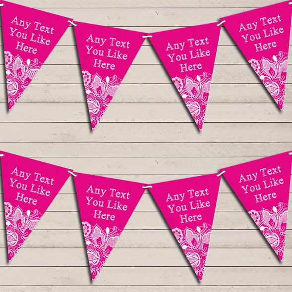 Hot Bright Pink Burlap & Lace Wedding Anniversary Flag Banner Bunting Garland Party Banner