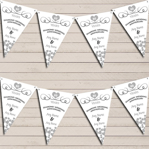 Hearts Party Decoration Diamond 60th Wedding Anniversary Flag Banner Bunting Party Banner