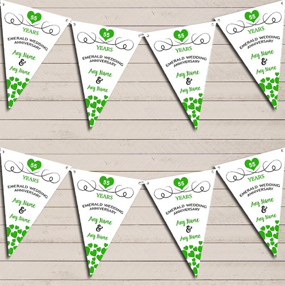 Hearts Party Decoration Emerald 55th Wedding Anniversary Flag Banner Bunting Party Banner