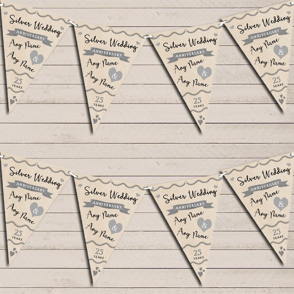 Party Decoration Silver 25th Wedding Anniversary Flag Banner Bunting Garland Party Banner