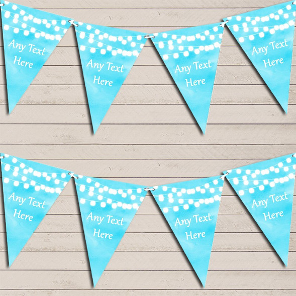 Aqua Blue Watercolour Lights Wedding Anniversary Flag Banner Bunting Garland Party Banner