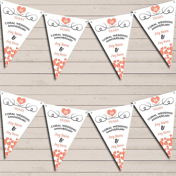 Hearts Party Decoration Coral 35th Wedding Anniversary Flag Banner Bunting Party Banner