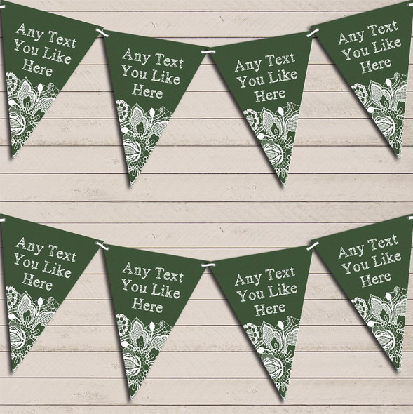 Deep Green Burlap & Lace Wedding Anniversary Flag Banner Bunting Garland Party Banner